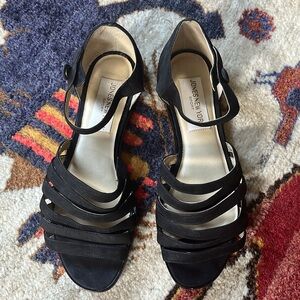 Vintage Jones New York black leather suede open toe dressy sandals. Size 9.
